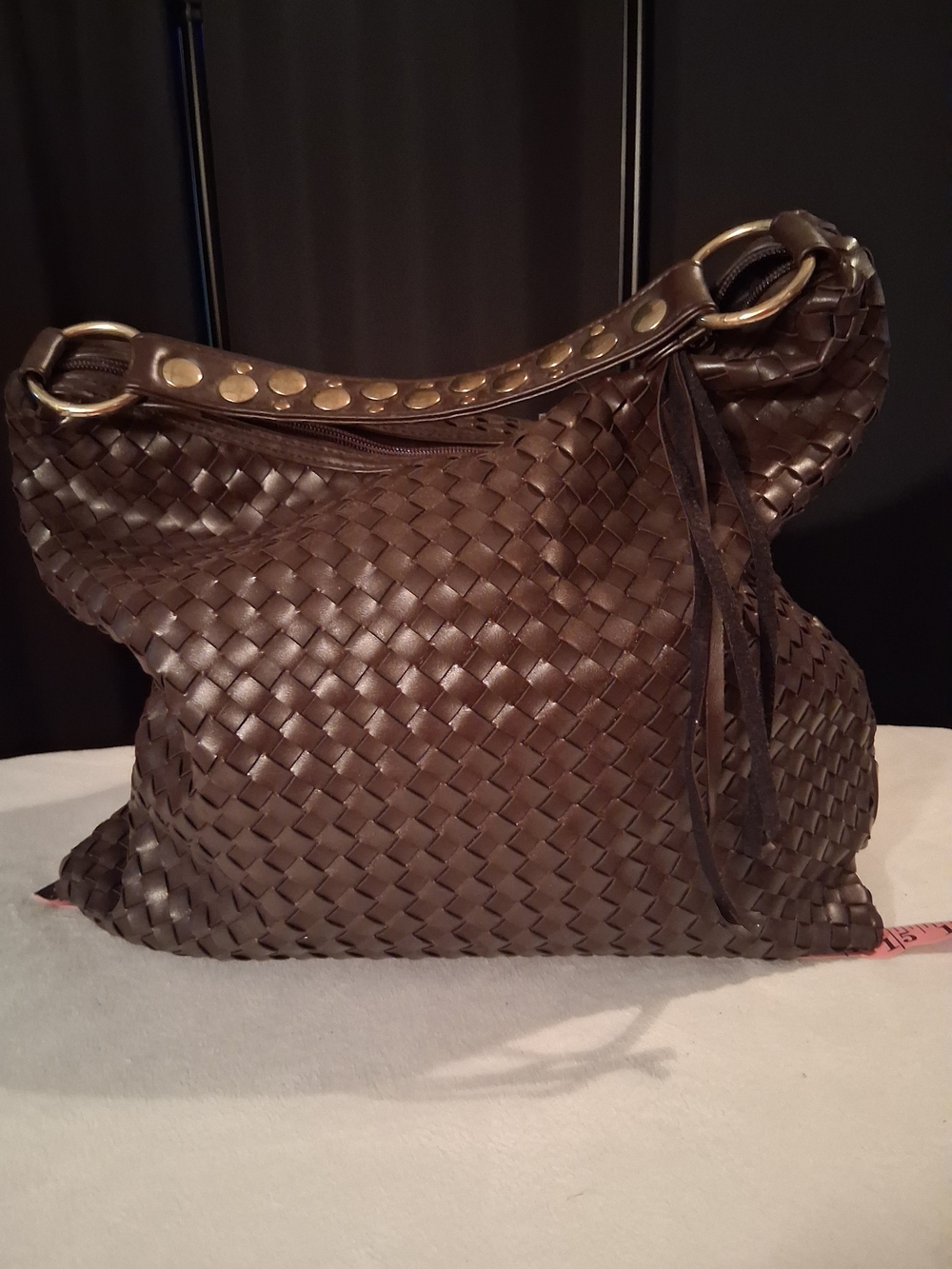 Woven  Shoulder Bag in Dark Brown